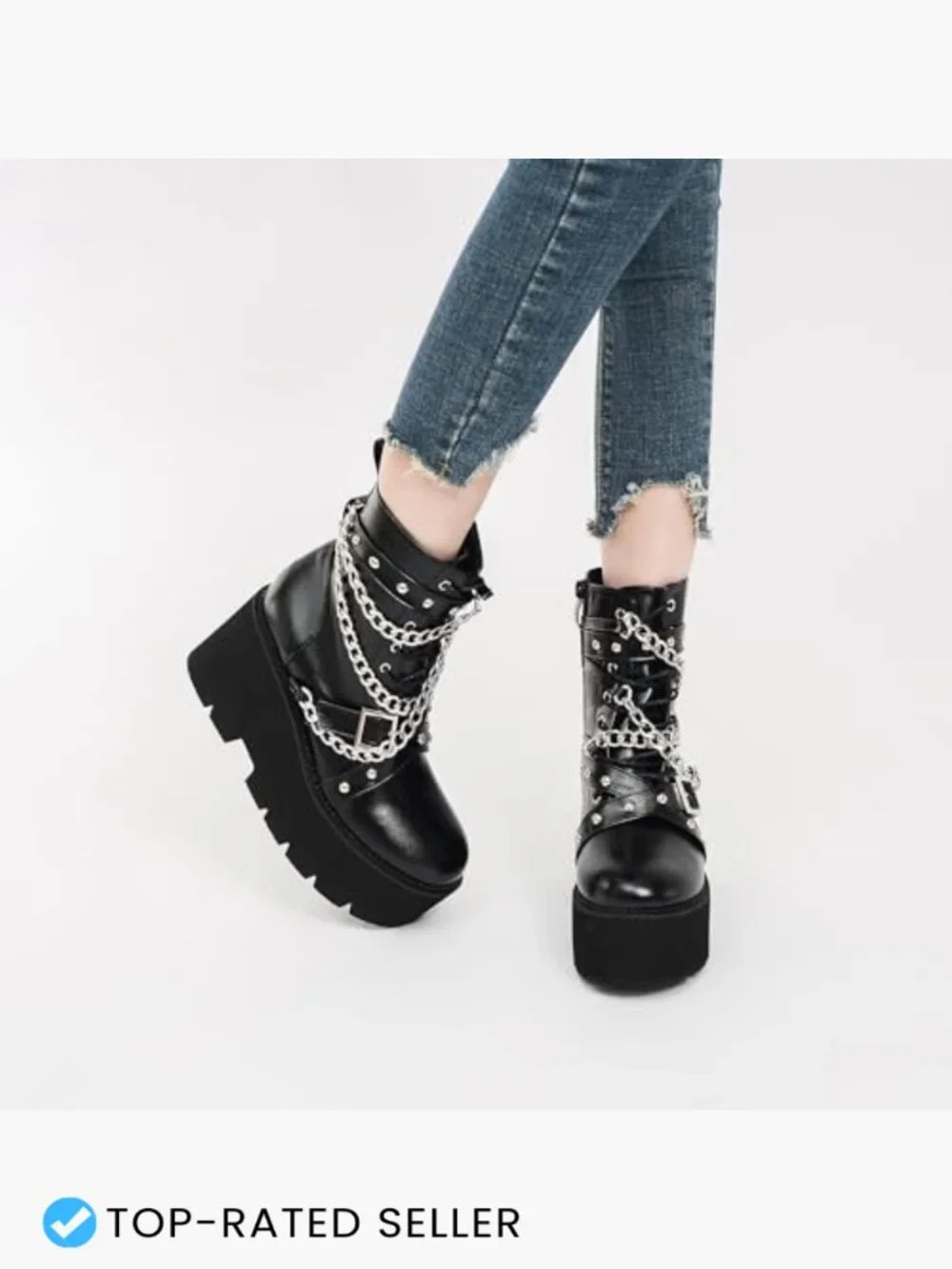 Chunky Platform Combat Ankle Booties Punk Goth Boots Women's Fashion Mid Calf - Picture 6 of 7